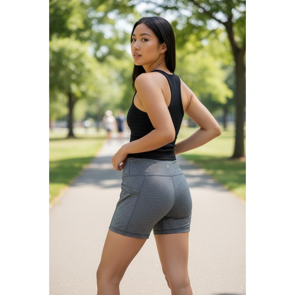 Athletic Heather Gray Biker Shorts High Waisted Yoga Running Shorts with Pockets